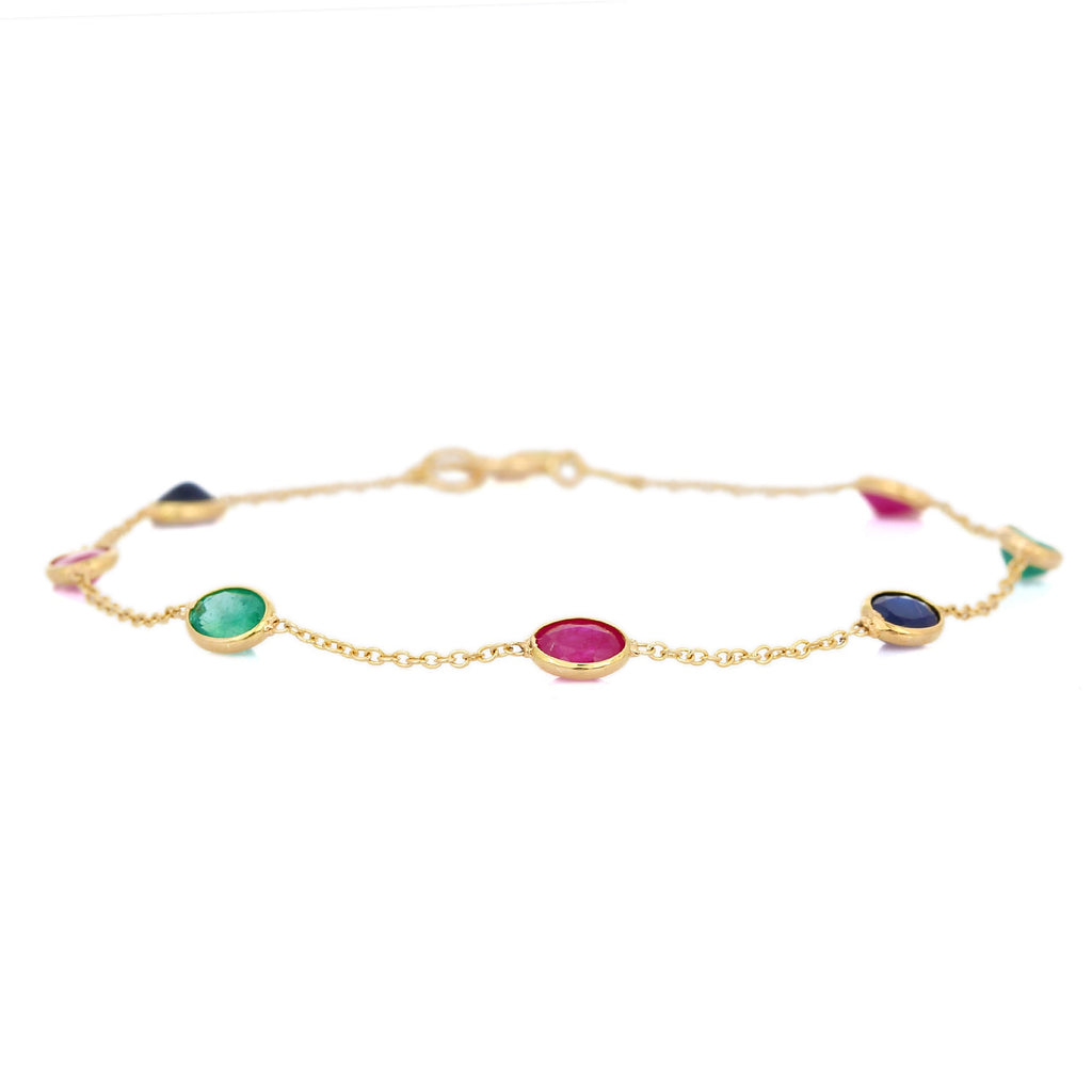 18K Ruby Emerald and Blue Sapphire Gemstone Bracelet Image