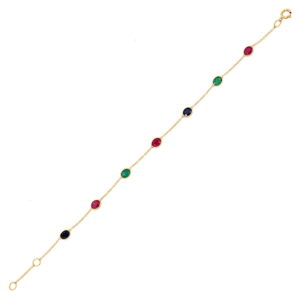 18K Ruby Emerald and Blue Sapphire Gemstone Bracelet Image