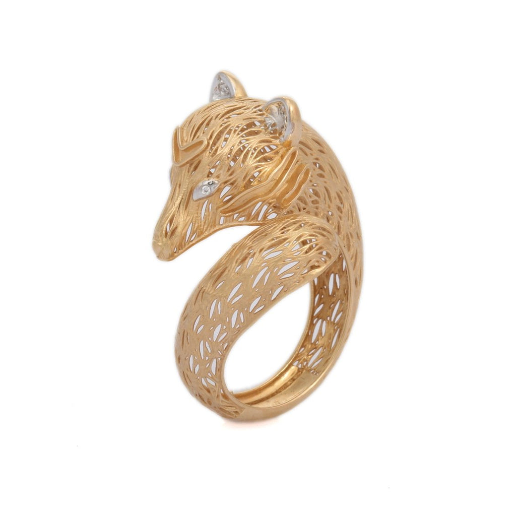18K Textured Yellow Gold Diamond Vixen Ring Image