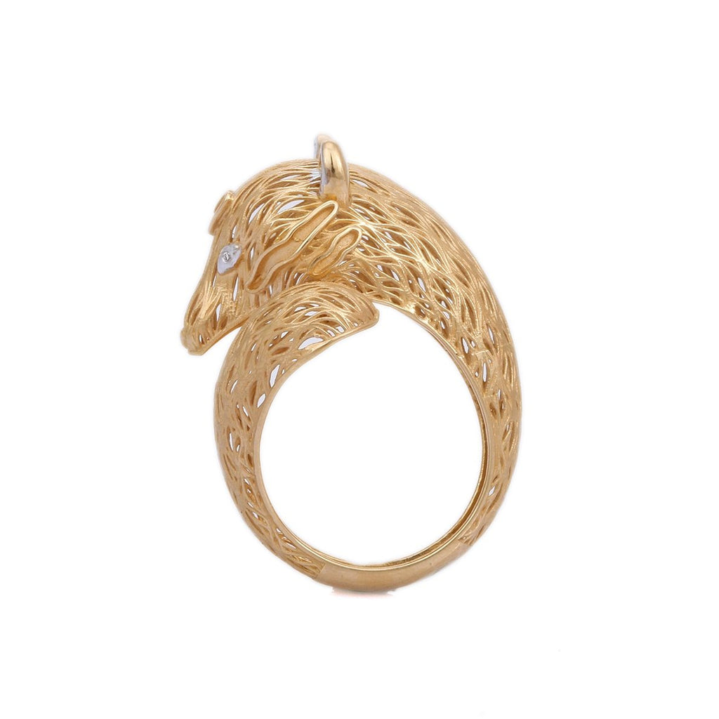 18K Textured Yellow Gold Diamond Vixen Ring Image