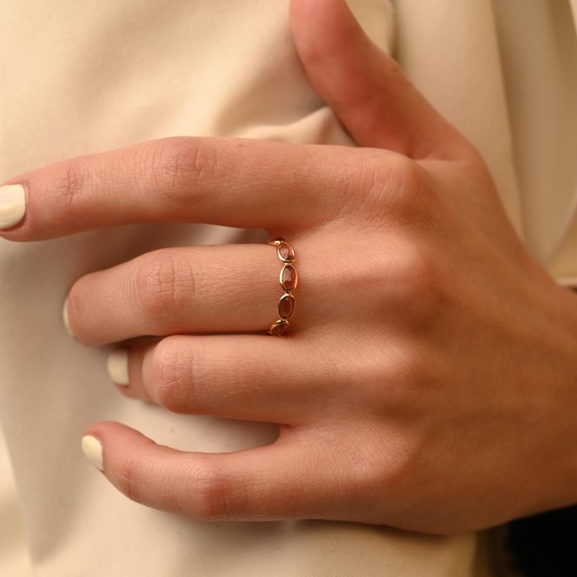 18K Gold Pink Tourmaline Half Eternity Band Image