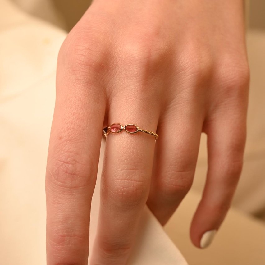 18K Gold Pink Tourmaline Half Eternity Band Image