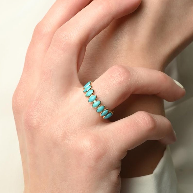 18K Yellow Gold Turquoise Gemstone Eternity Band - vrjewels-us