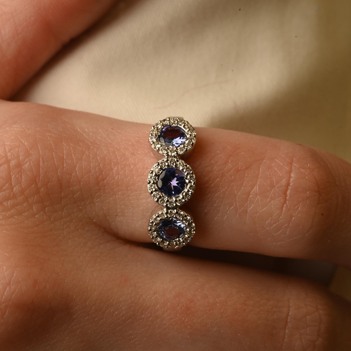 14K Gold Sapphire & Diamond Trinity Ring Image