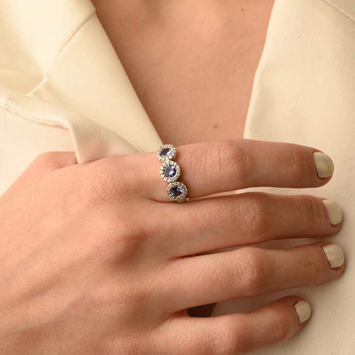 14K Gold Sapphire & Diamond Trinity Ring Image