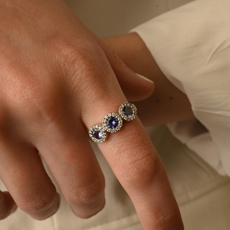 14K Gold Sapphire & Diamond Trinity Ring Image