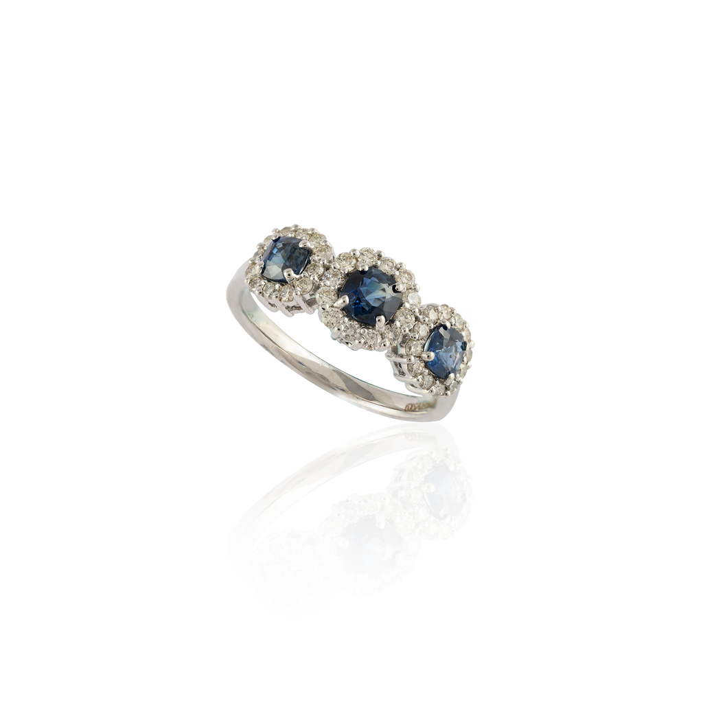 14K Gold Sapphire & Diamond Trinity Ring Image