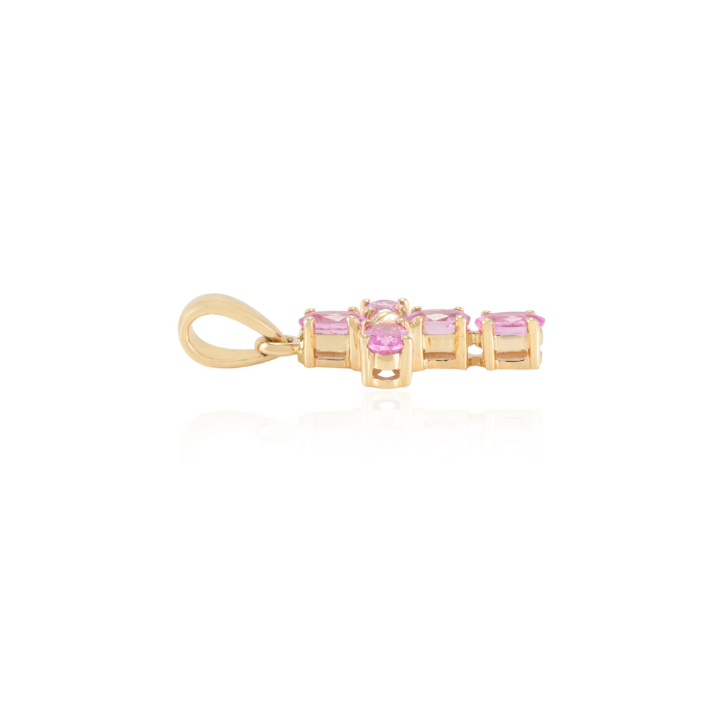 14K Gold Pink Sapphire Cross Pendant Image