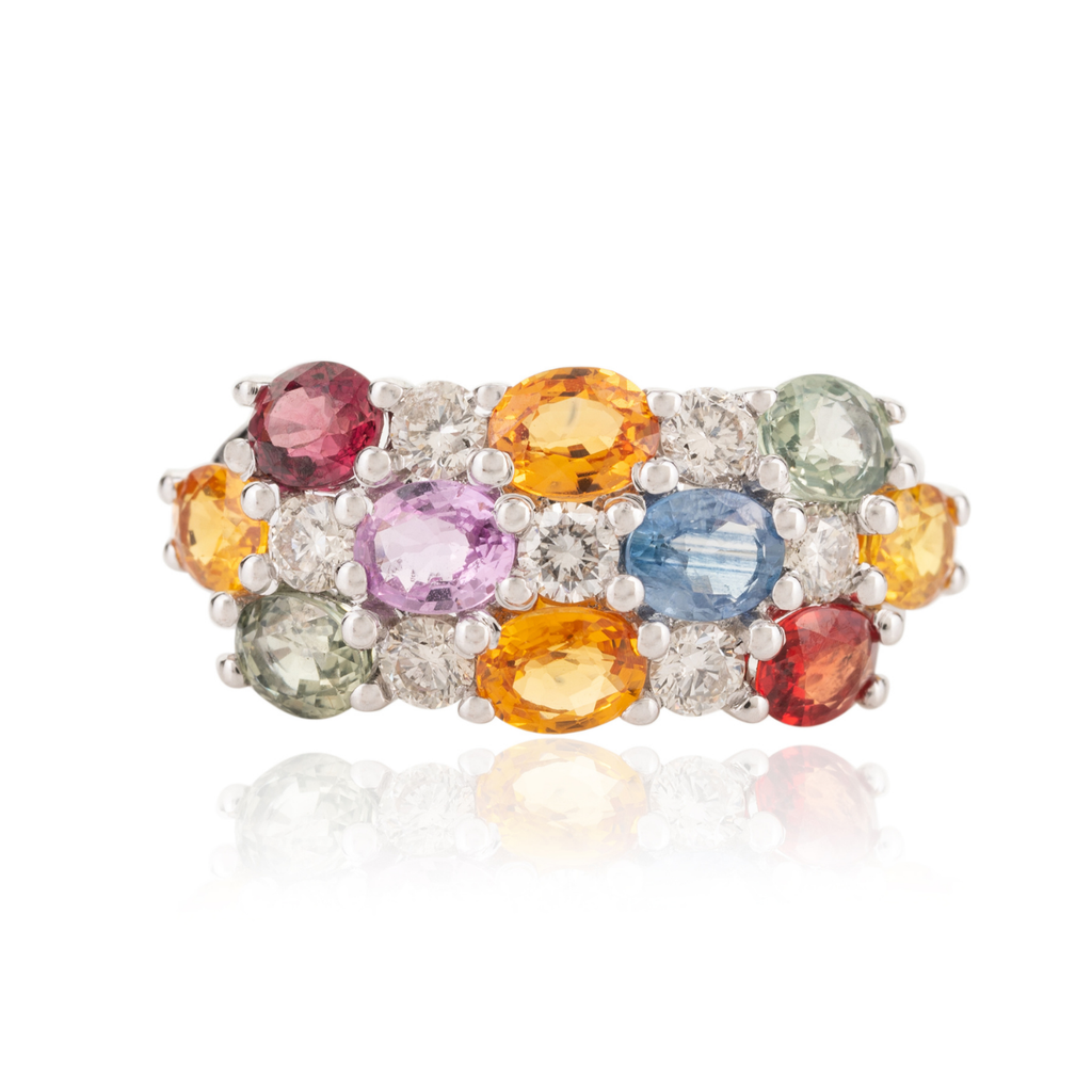 14K Gold Multi Sapphire & Diamond Ring Image