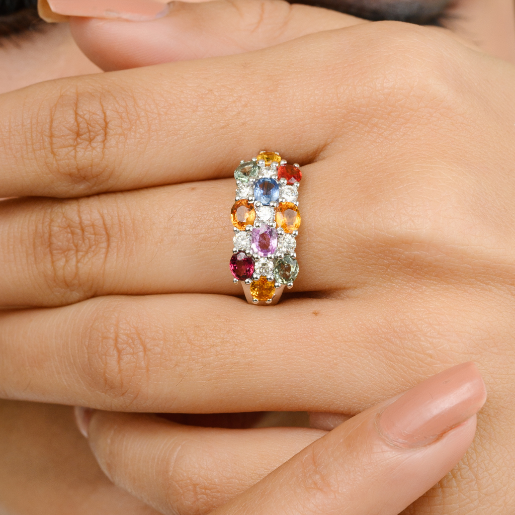 14K Gold Multi Sapphire & Diamond Ring Image