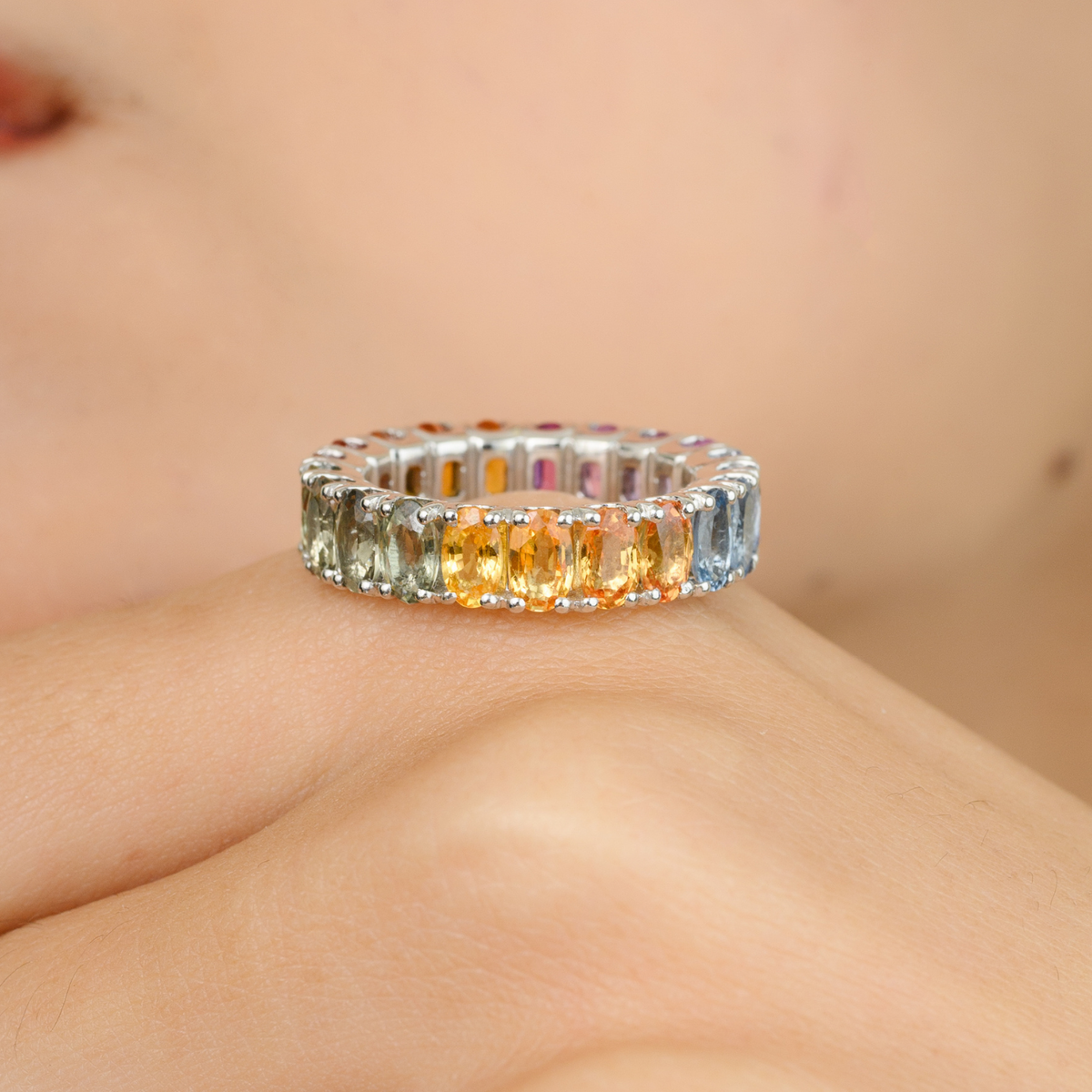 18K Gold 6.54 CTW Multi Sapphire Eternity Band Ring - vrjewels-us