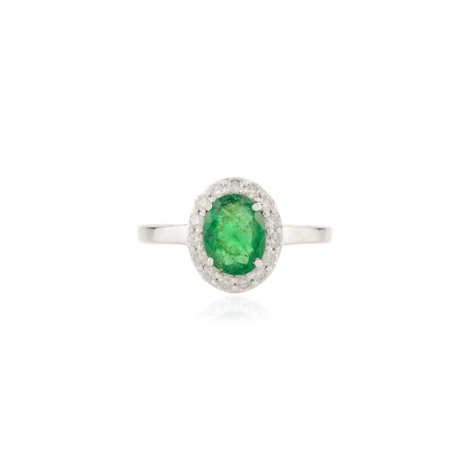 14k White Gold Emerald Halo Diamond Engagement Ring