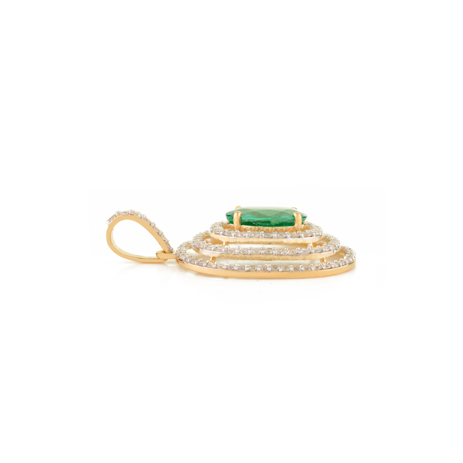 18K Solid Yellow Gold Double Halo Solitaire Pendant