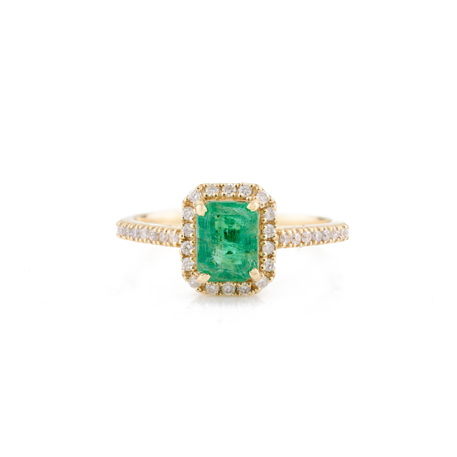 18K Solid Yellow Gold Emerald Diamond Ring - vrjewels-us