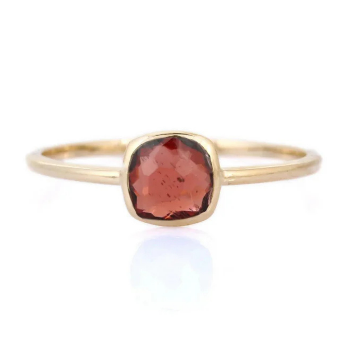 14K Gold Cushion Cut Garnet Ring