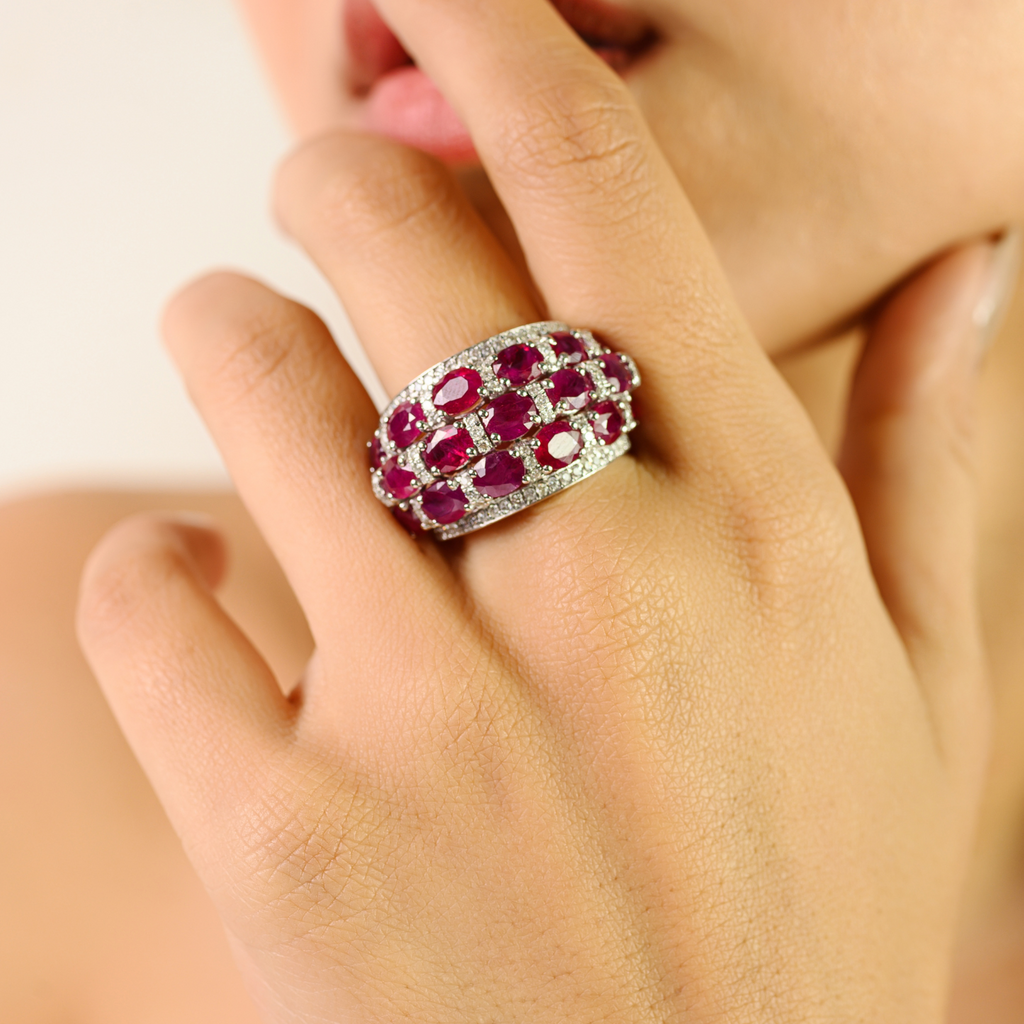 18K White Gold Ruby Diamond Dome Ring Image