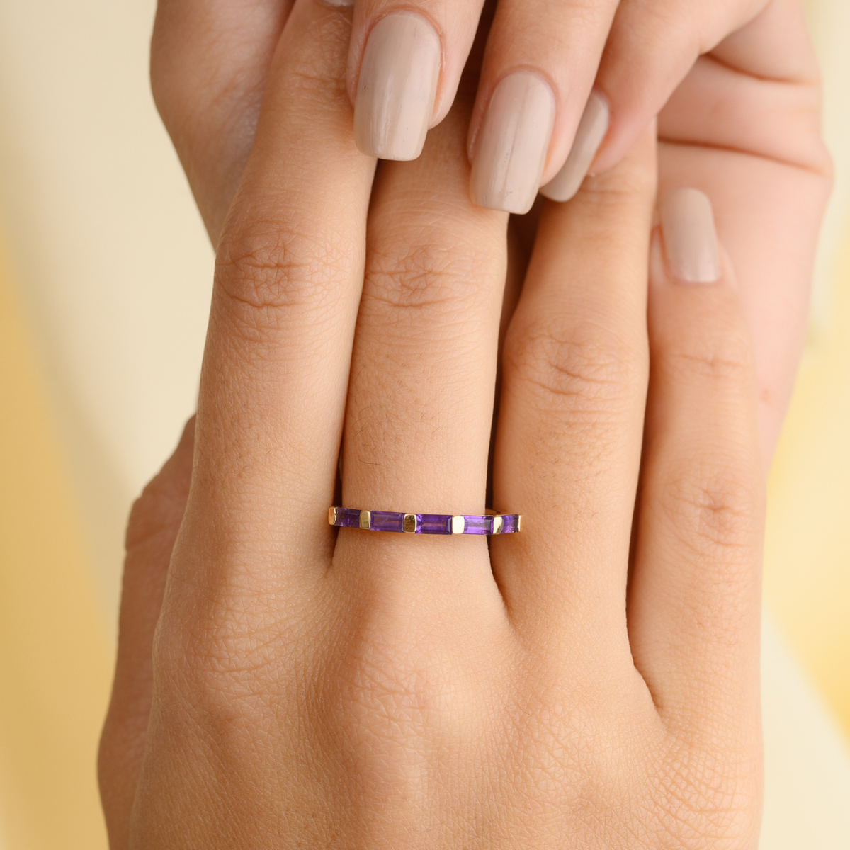 14K Gold Amethyst Gemstone Dainty Band - vrjewels-us