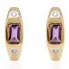 14K Yellow Gold Amethyst Diamond Hoop Earrings Thumbnail