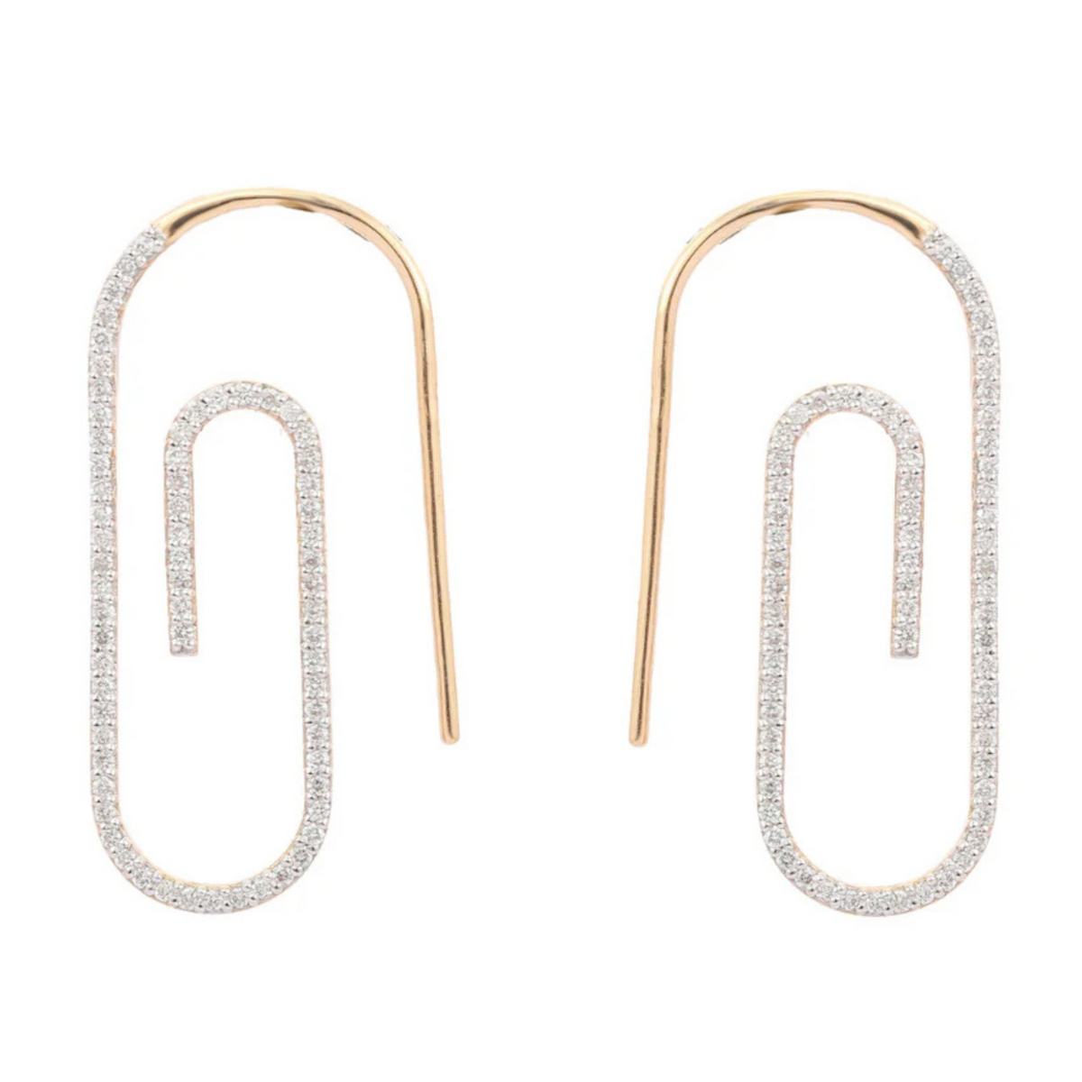 14K Gold Paper Clip Diamond Earrings