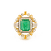 14K Solid Yellow Gold Emerald Diamond Modern Ring Thumbnail