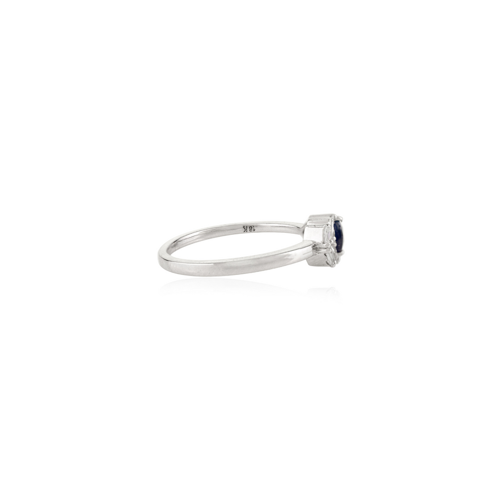 18K White Gold Blue Sapphire Diamond Ring Image