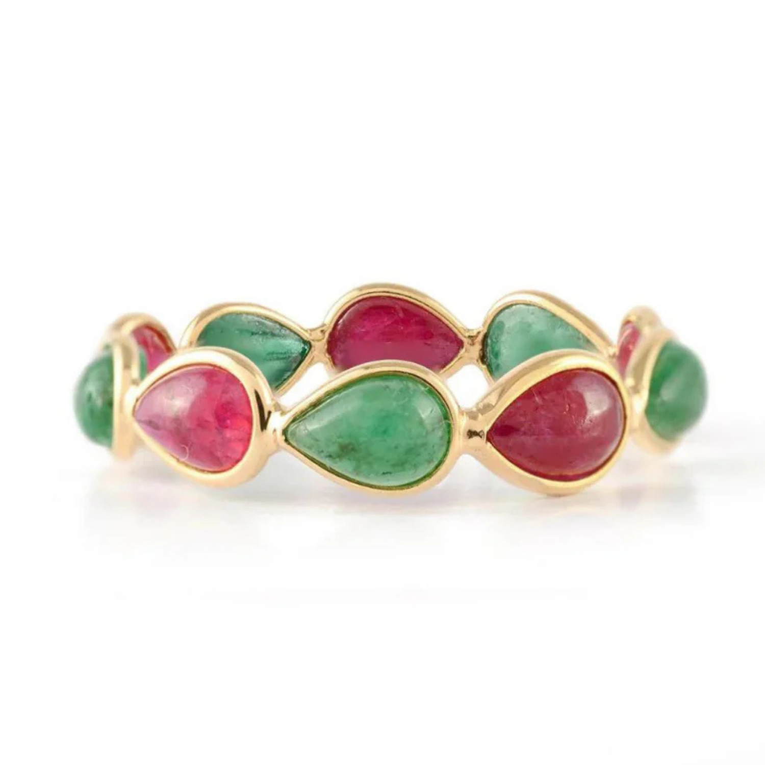 18K Yellow Gold Ruby & Emerald Eternity Band