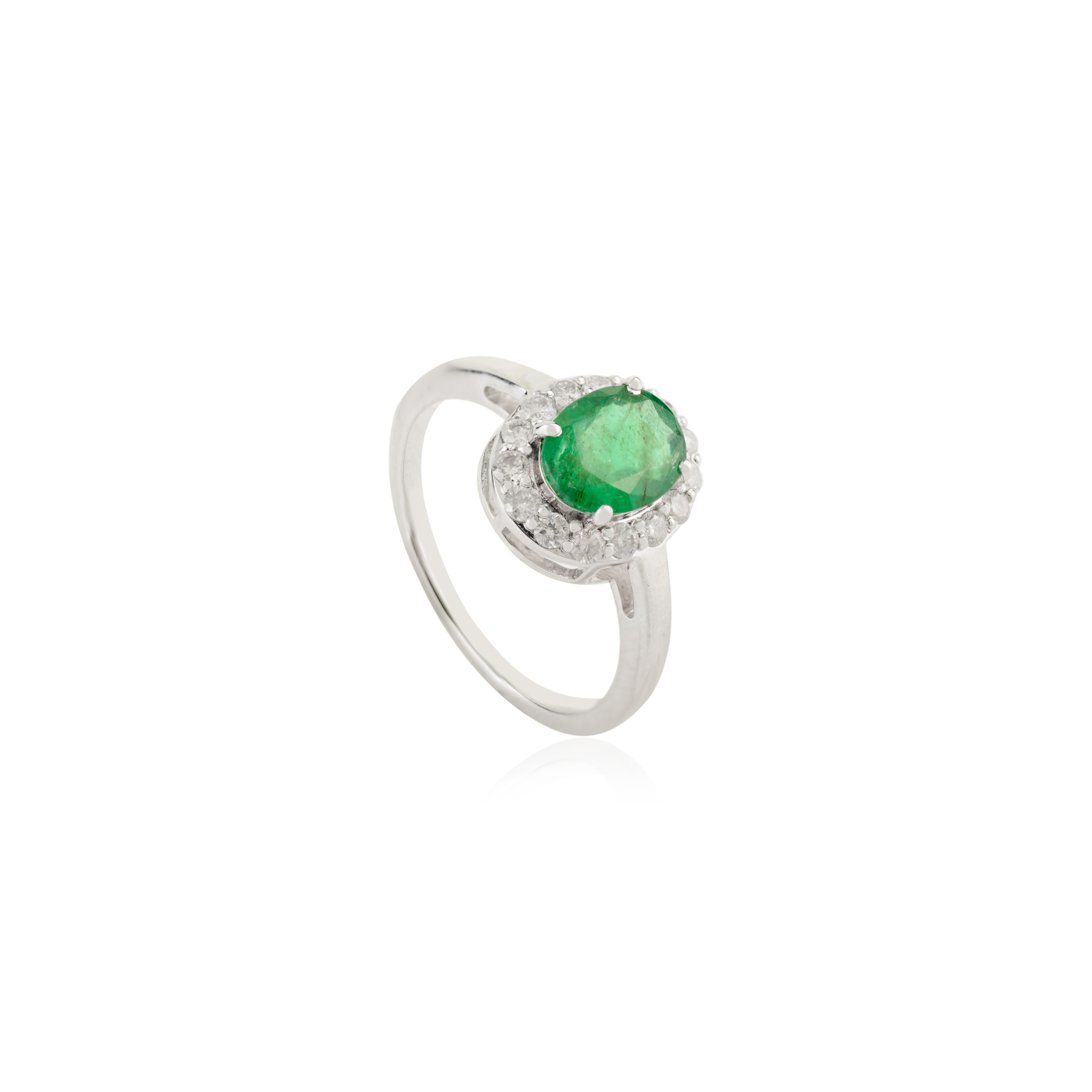 14k White Gold Emerald Halo Diamond Engagement Ring
