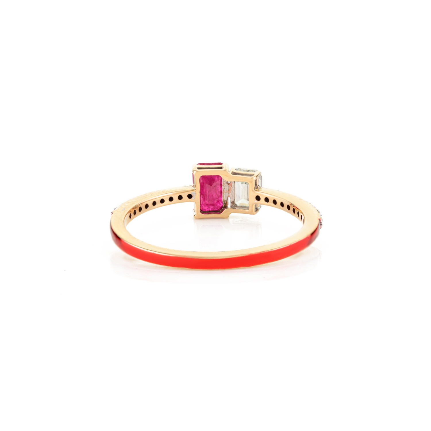 14K Solid Gold Ruby Diamond Toi et moi Ring