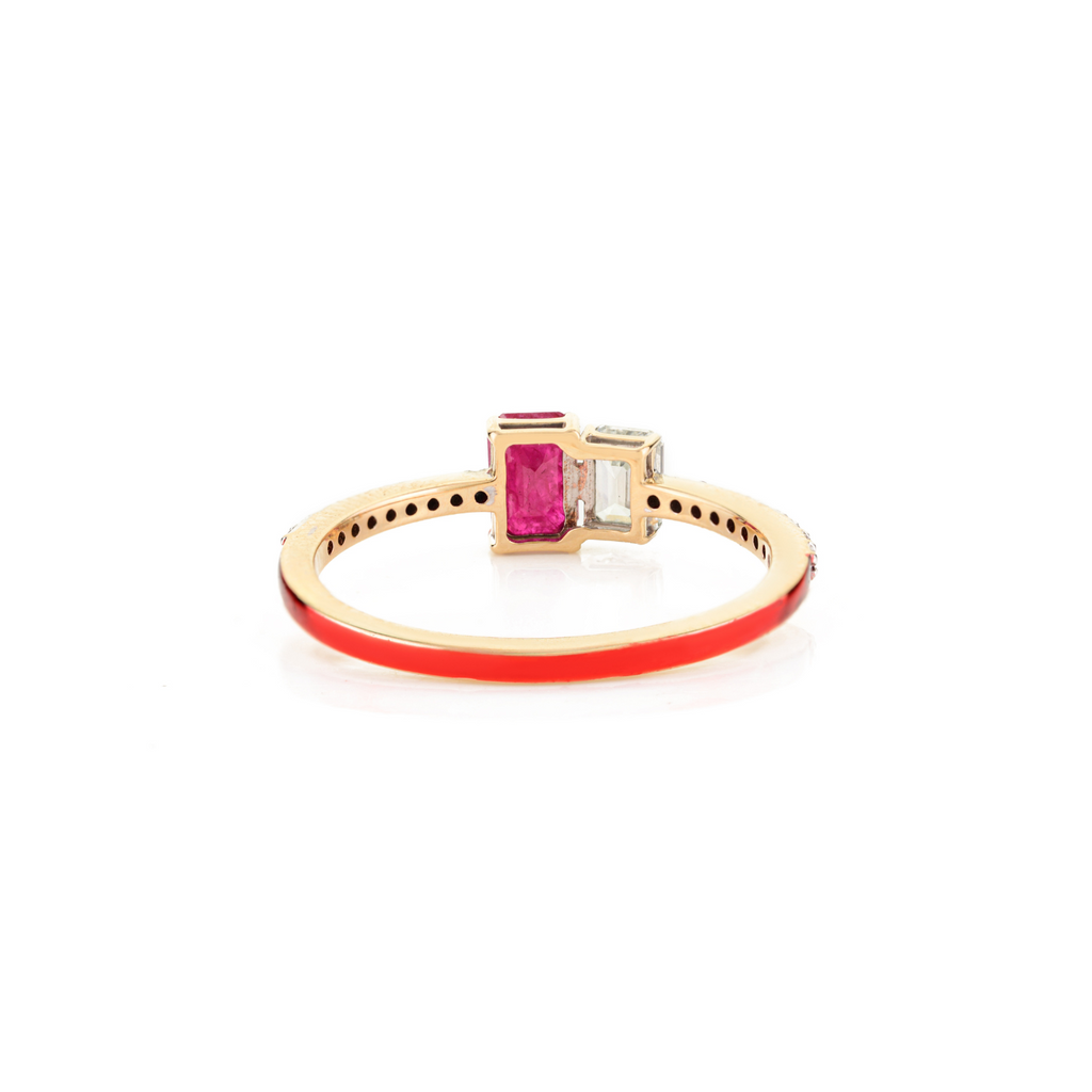 14K Solid Gold Ruby Diamond Toi et moi Ring Image