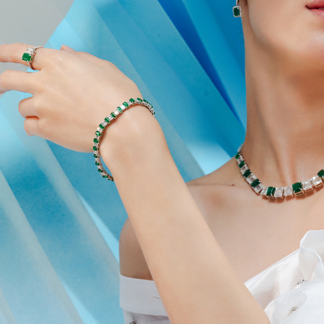 18K Gold Emerald Diamond Tennis Bracelet