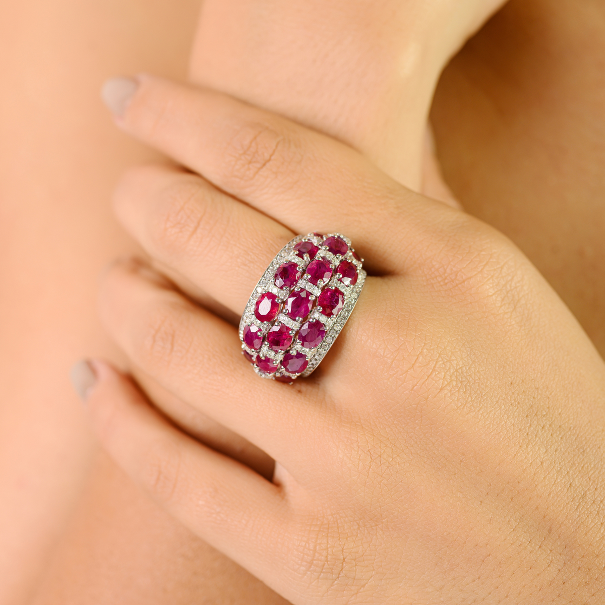 18K White Gold Ruby Diamond Dome Ring