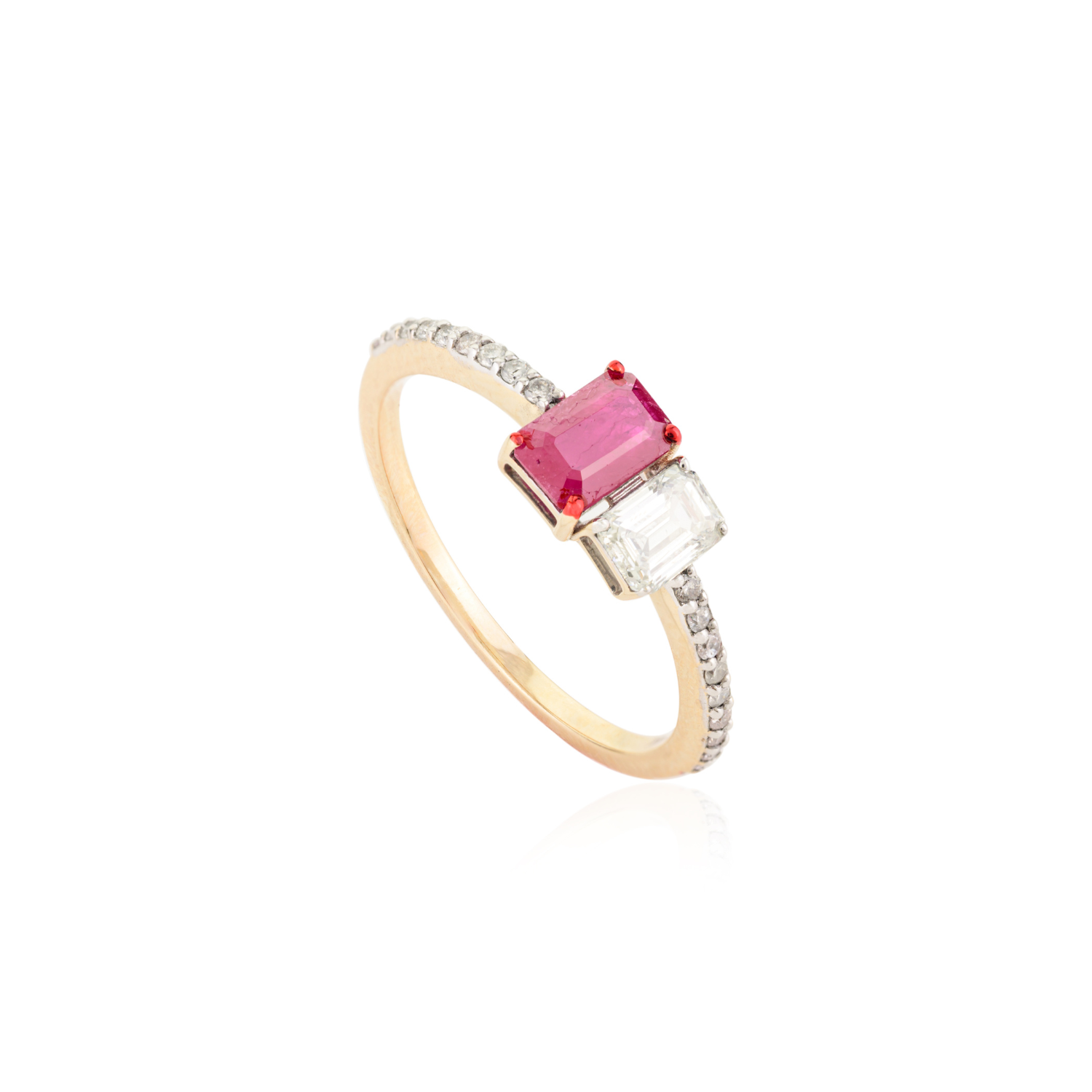 14K Solid Gold Ruby Diamond Toi et moi Ring