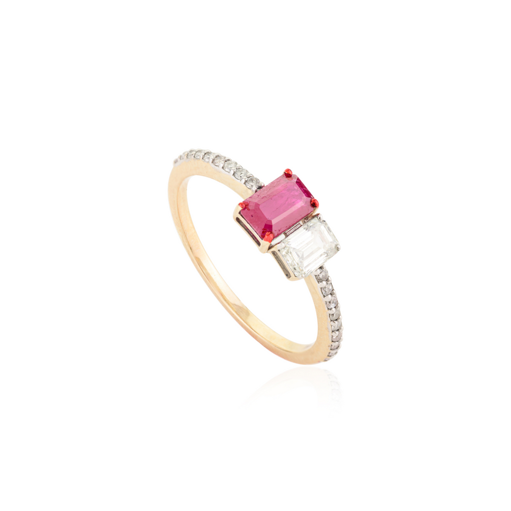 14K Solid Gold Ruby Diamond Toi et moi Ring Image