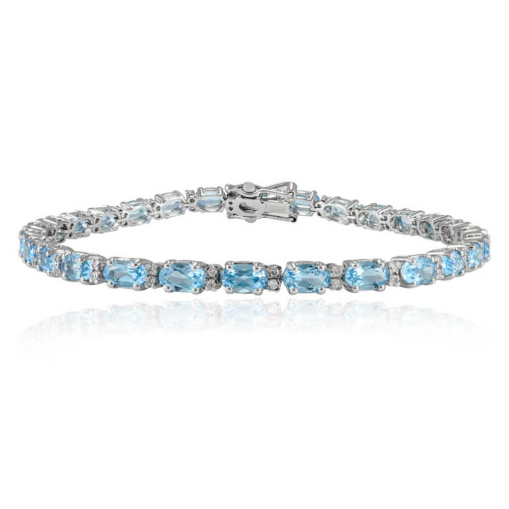 14K Gold Blue Topaz Tennis Bracelet Image