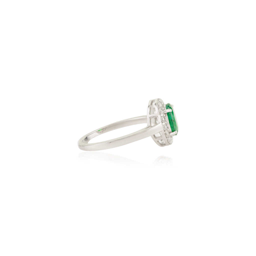 14k White Gold Emerald Halo Diamond Engagement Ring Image