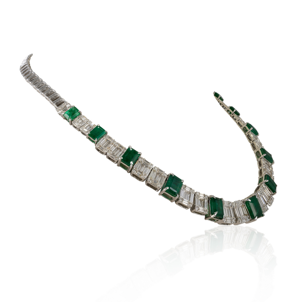 18K Gold Emerald & Diamond Tennis Necklace Image
