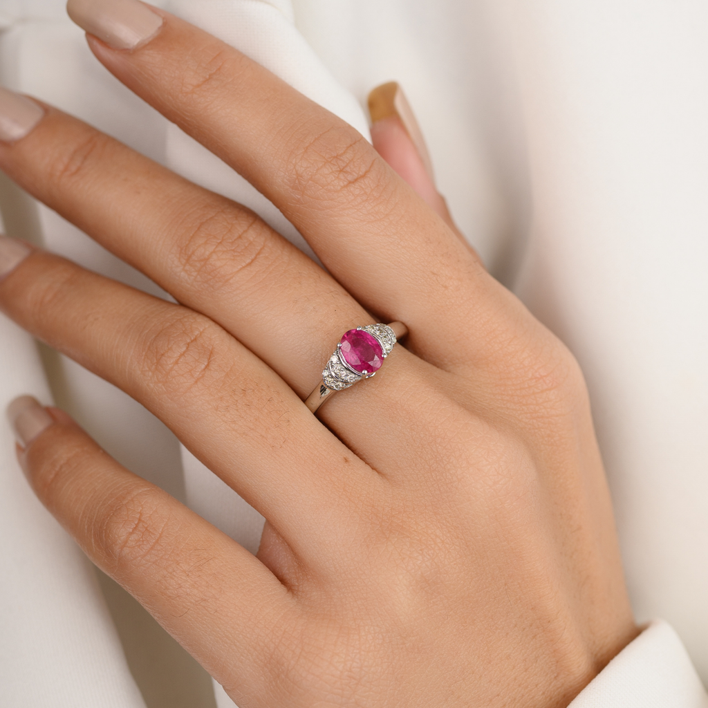 14K Gold Ruby Diamond Statement Ring Image