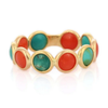 18K Yellow Gold Coral Turquoise Eternity Band Thumbnail