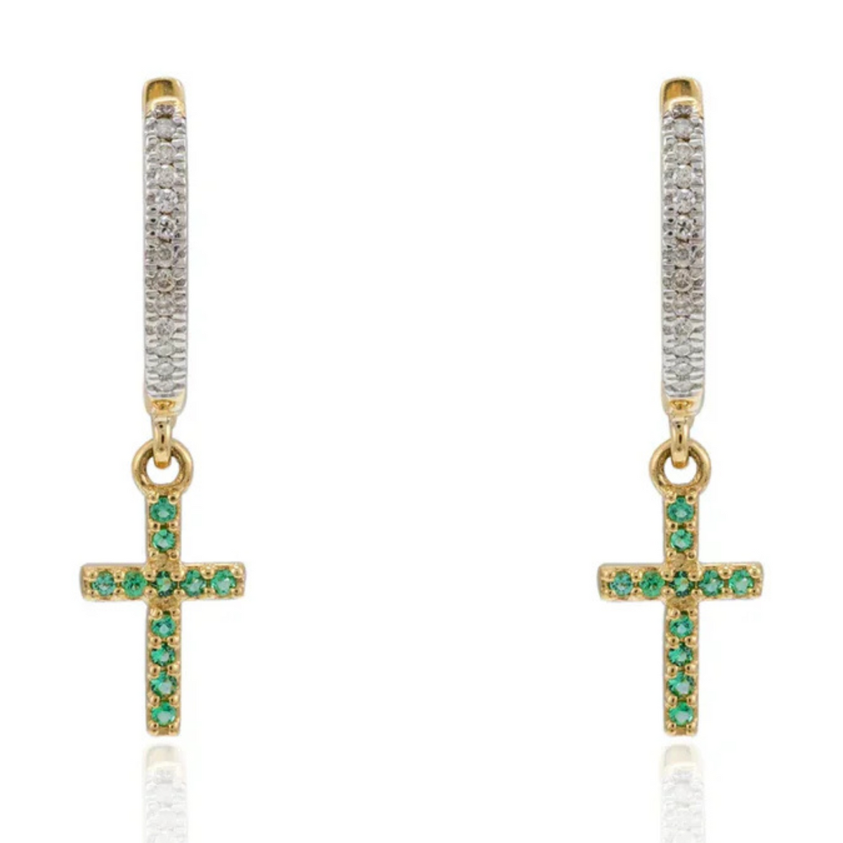 18K Gold Dangle Charm Cross Shaped Hoop Earrings