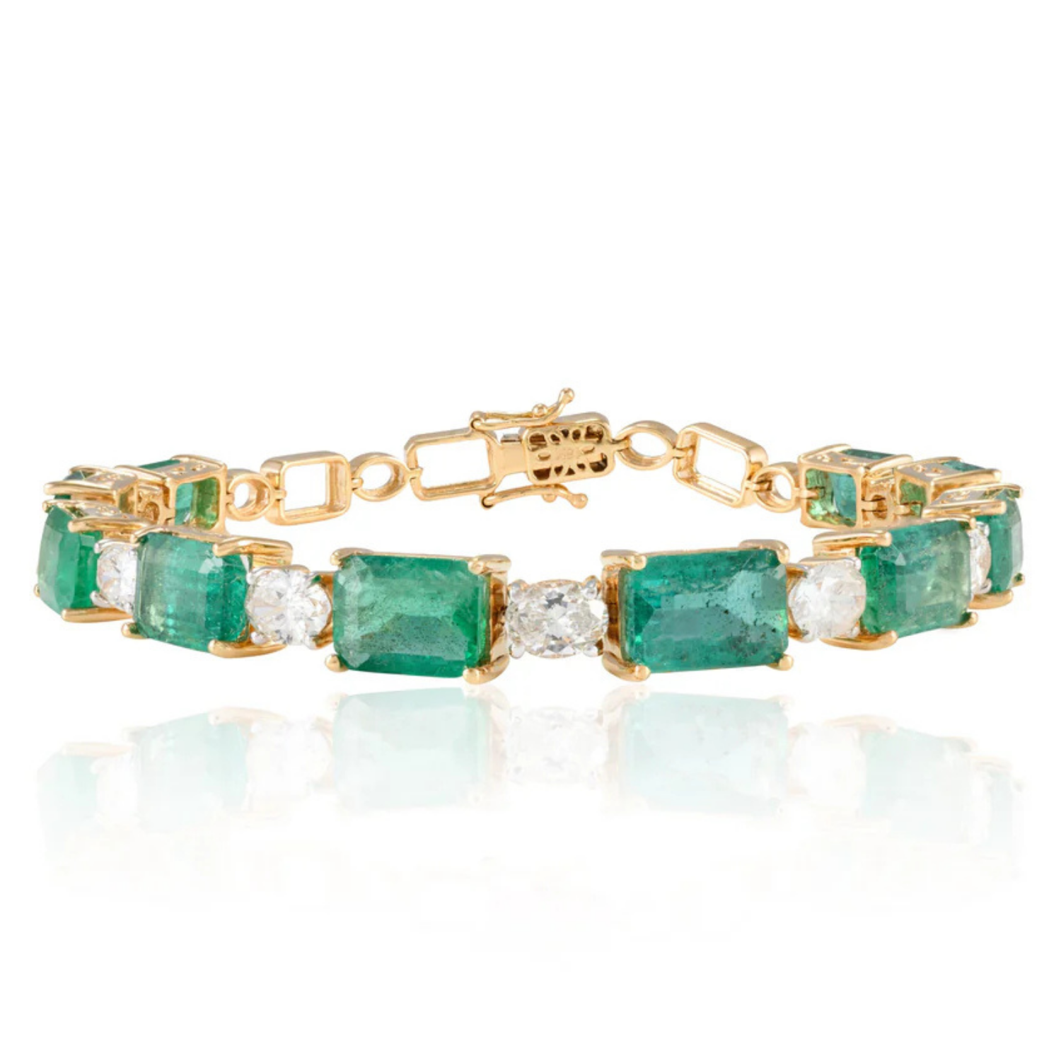 18K Gold Octagon Emerald Diamond Tennis Bracelet