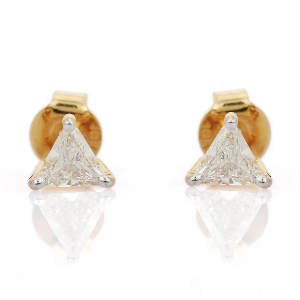 18K Gold Trillion Cut Diamond Tiny Studs Image