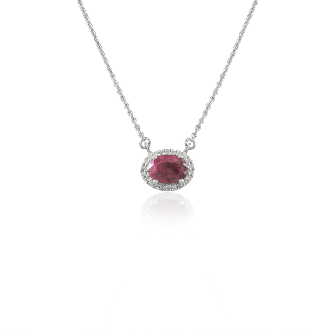 14K Oval Ruby & Diamond Necklace