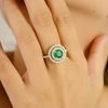 18K Yellow Gold Emerald Double Halo Diamond Ring Thumbnail