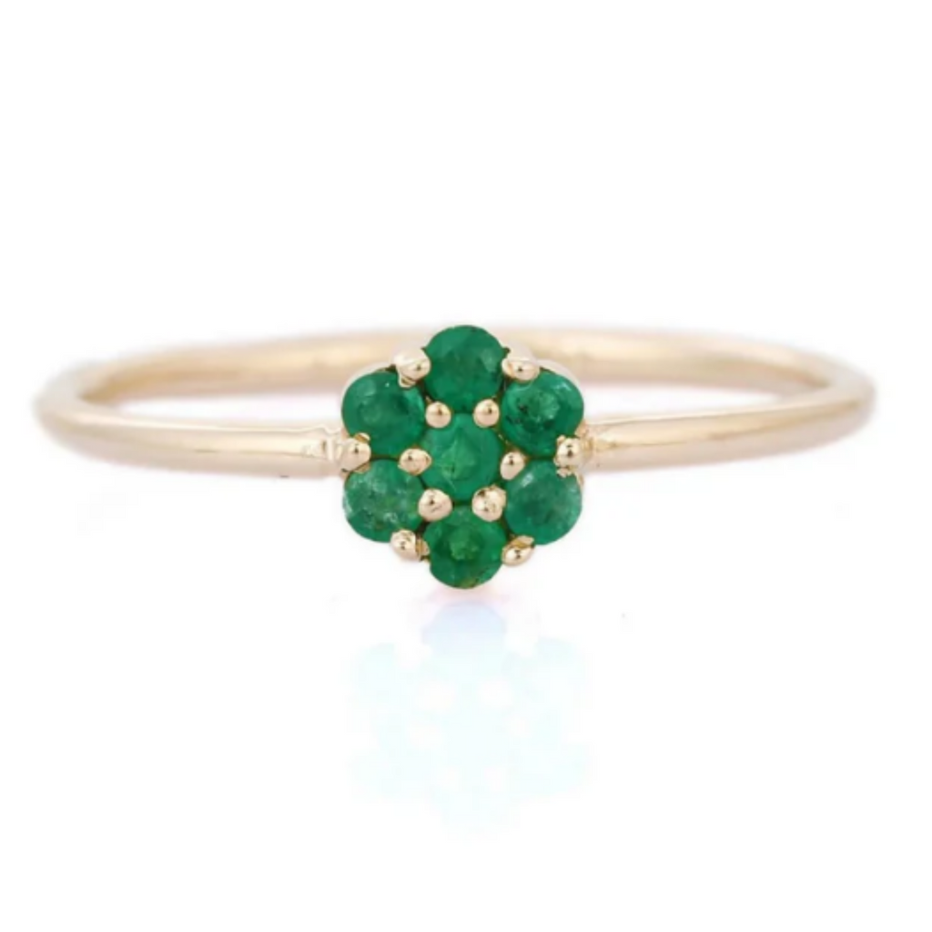 14K Gold Flower Emerald Ring Image