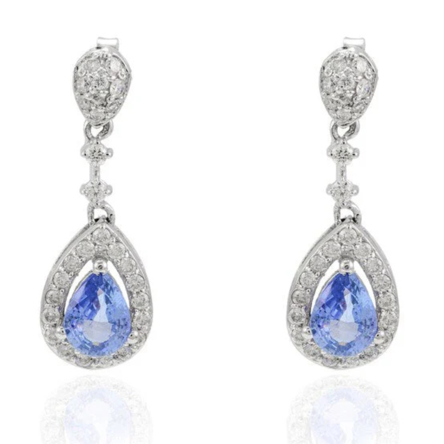 14K White Gold Sapphire Diamond Drop Earrings