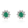 18K Gold Halo Diamond Emerald Stud Earrings Thumbnail