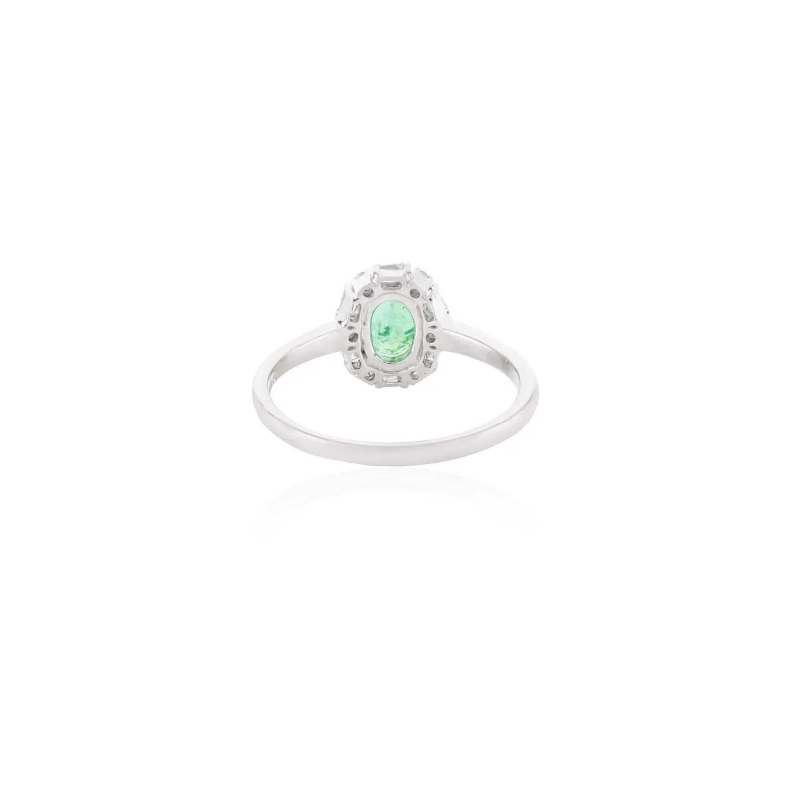 14K Solid White Gold Emerald Halo Diamond Ring