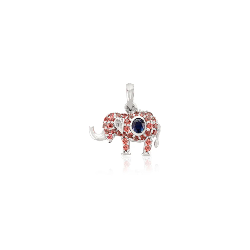 14K Solid White Gold Multi Sapphire Elephant Pendant Image