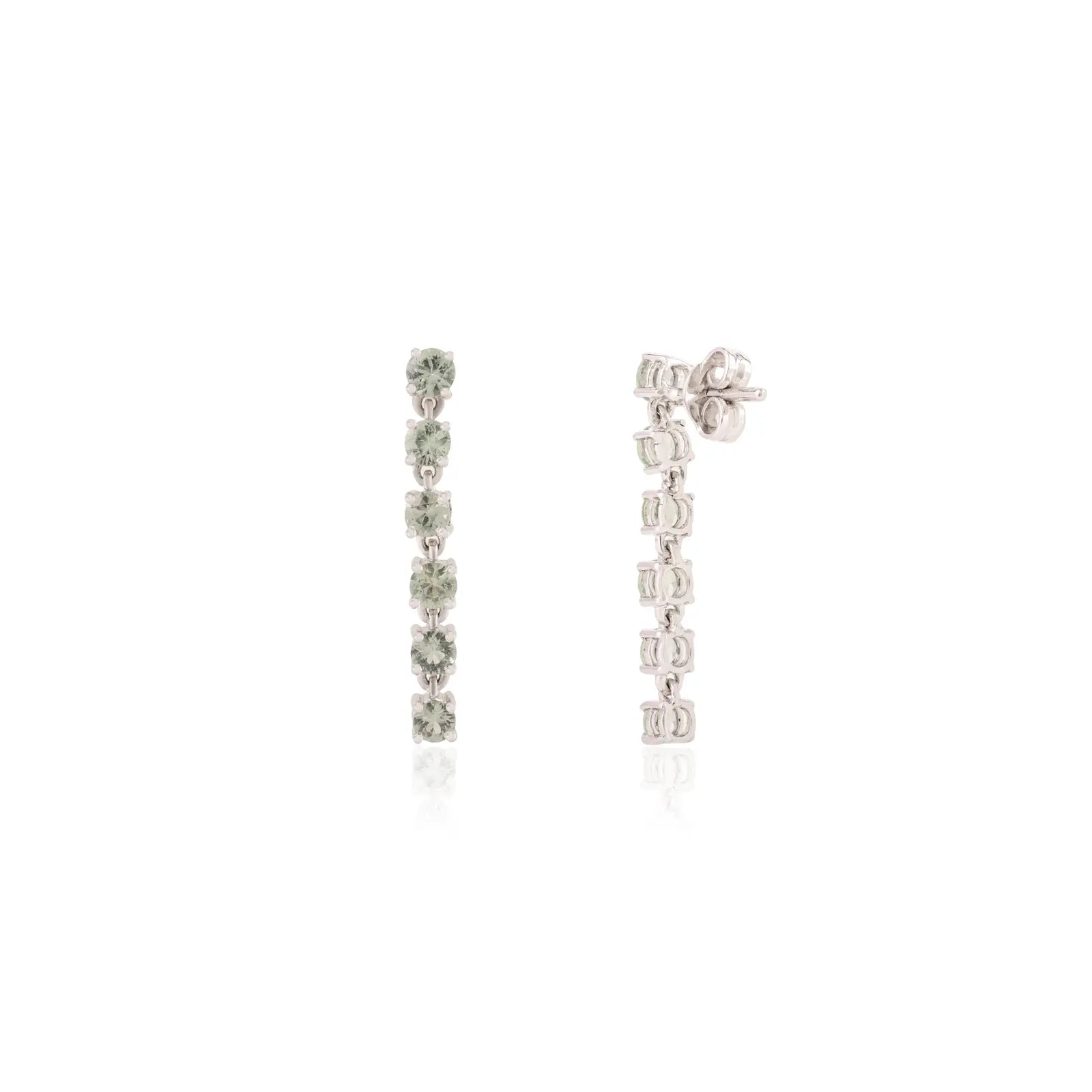 14K Solid White Gold Green Amethyst Dangle Earrings