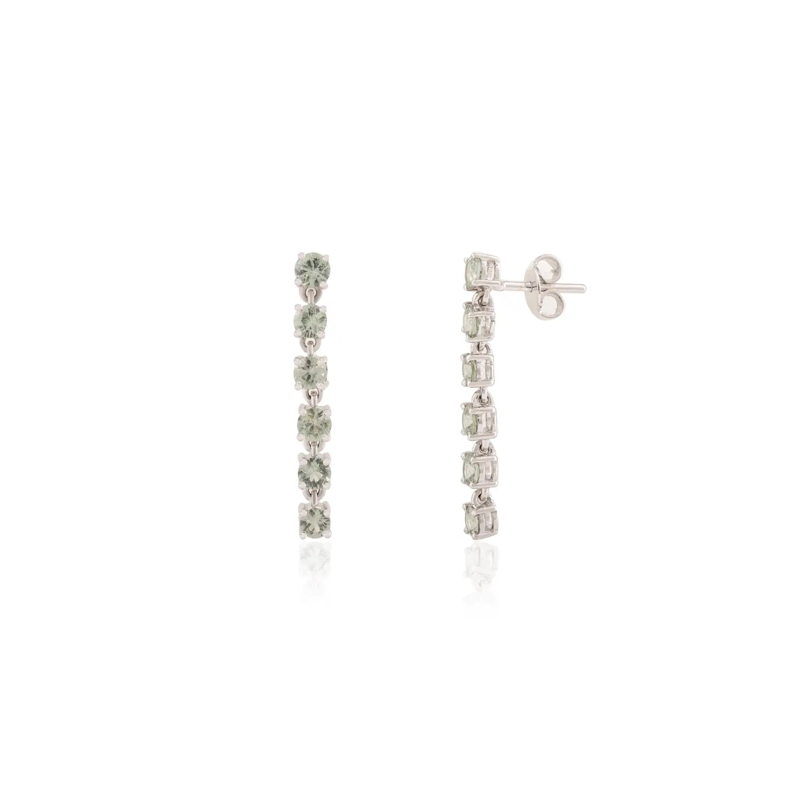 14K Solid White Gold Green Amethyst Dangle Earrings